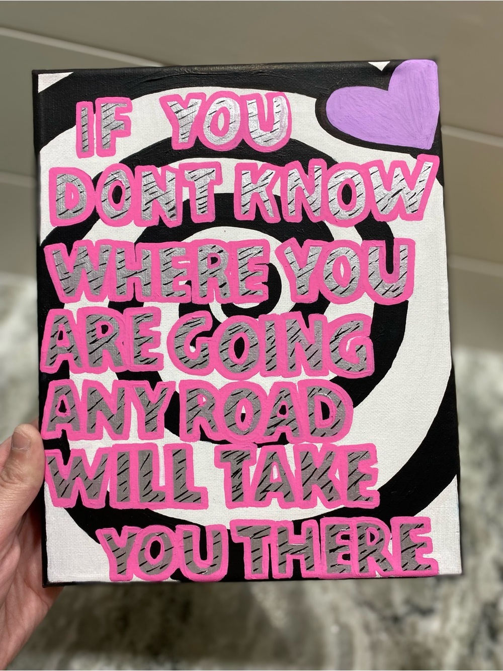 Hand Crafted Pink and Black Inspirational Art